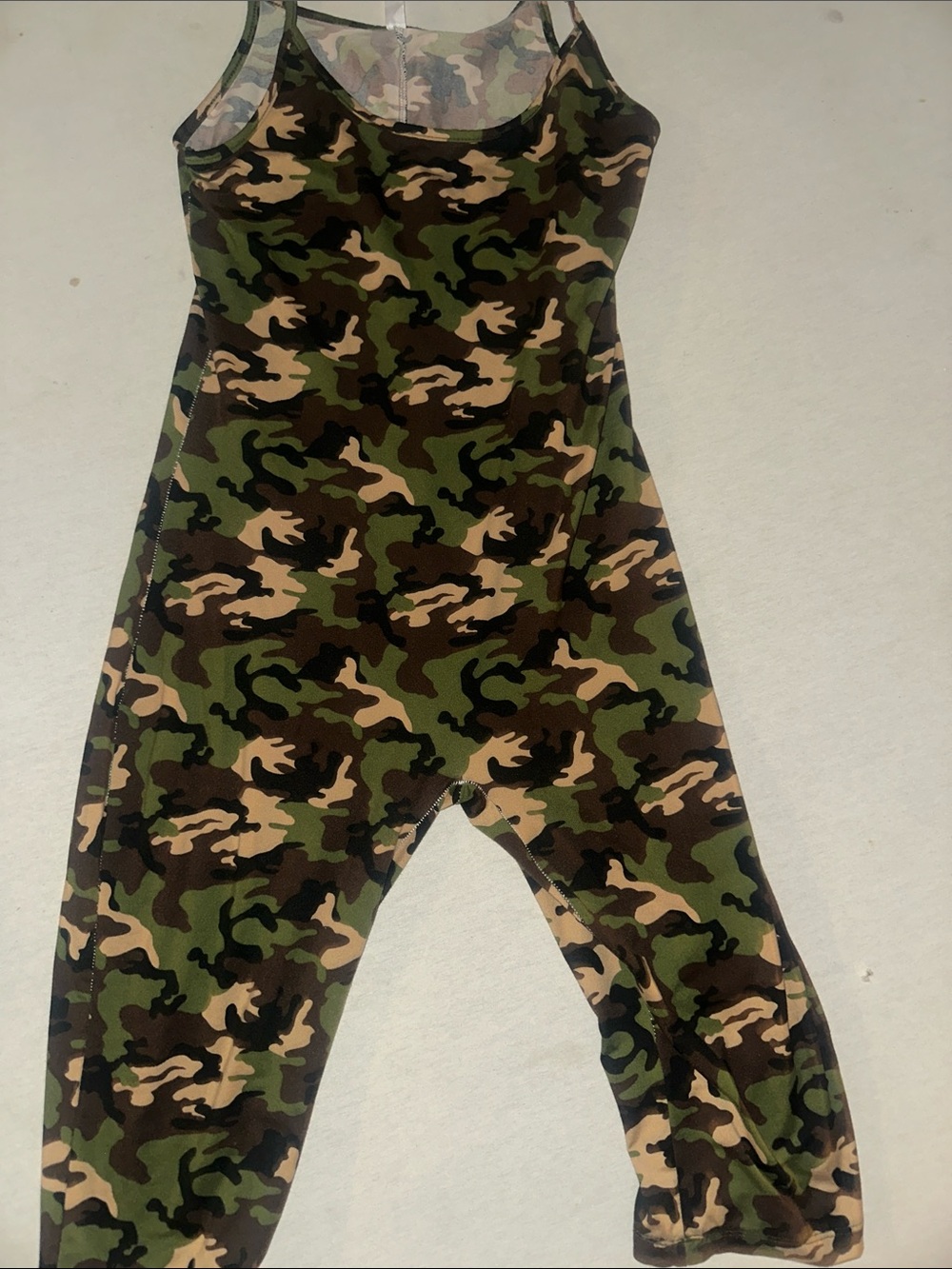 Womens Size L Camo Print Slim Jumpsuit - Green/Tan/Black